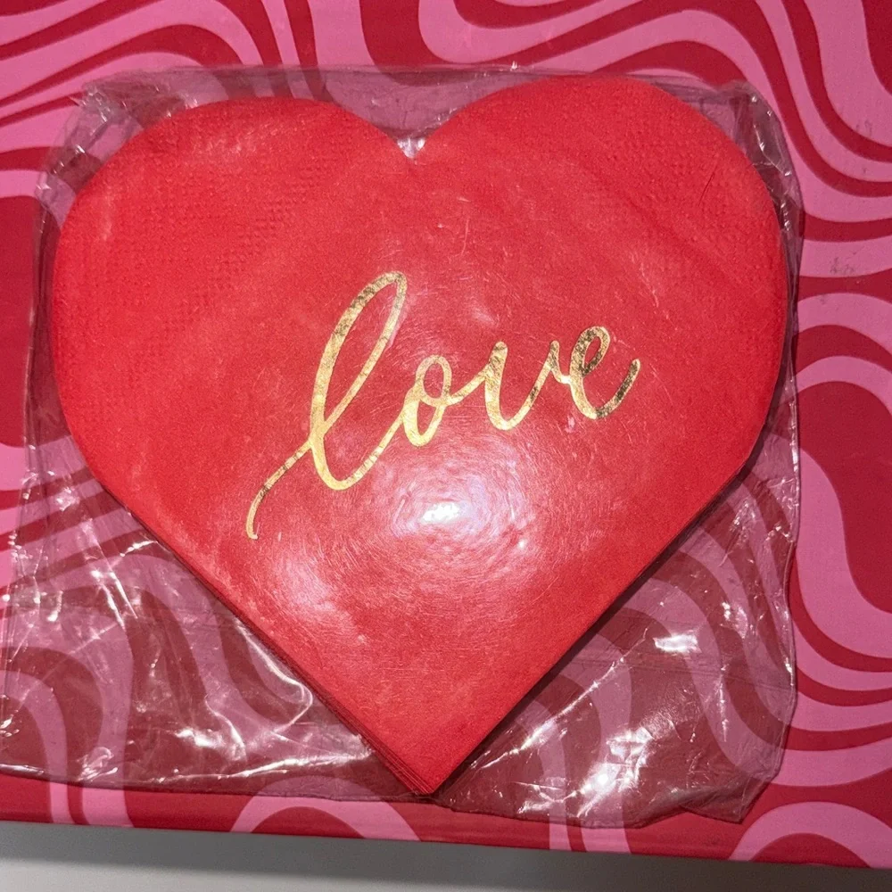 Set of 2 Sealed Valentines Day Napkin Sets Love Hearts & Cupid Corgis